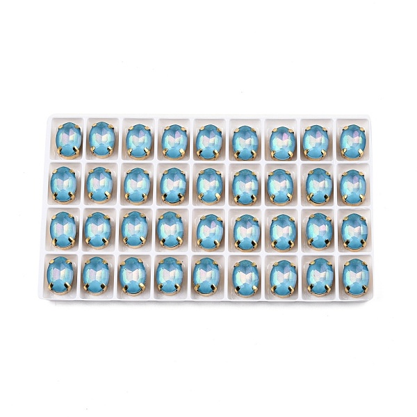 

PandaHall Aurora(JM) Sew on Rhinestone, Faceted Glass Rhinestone, Multi-Strand Links, with Golden Tone Brass Settings, Oval, Aquamarine..., Cyan