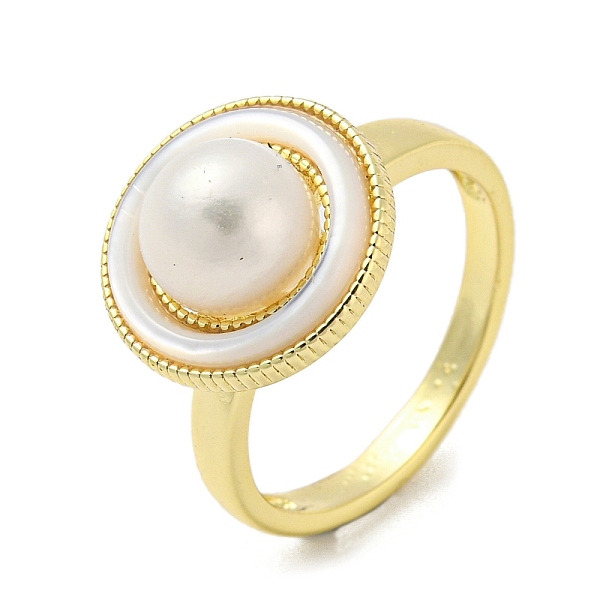 

PandaHall Natural Pear & Shell Flat Round Open Cuff Ring, Brass Finger Ring, Real 14K Gold Plated, US Size 7 1/4(17.5mm) Pearl