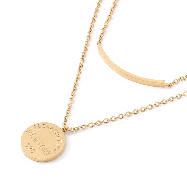 

PandaHall Word Please Return New York 520 and Curved Bar Pendant Multi Layered Necklace, Ion Plating(IP) 304 Stainless Steel Jewelry for...