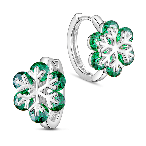 

PandaHall SHEGRACE Rhodium Plated 925 Sterling Silver Leverback Earrings, with Grade AAA Cubic Zirconia, Snowflake, Teal, 13mm Sterling..., Cyan