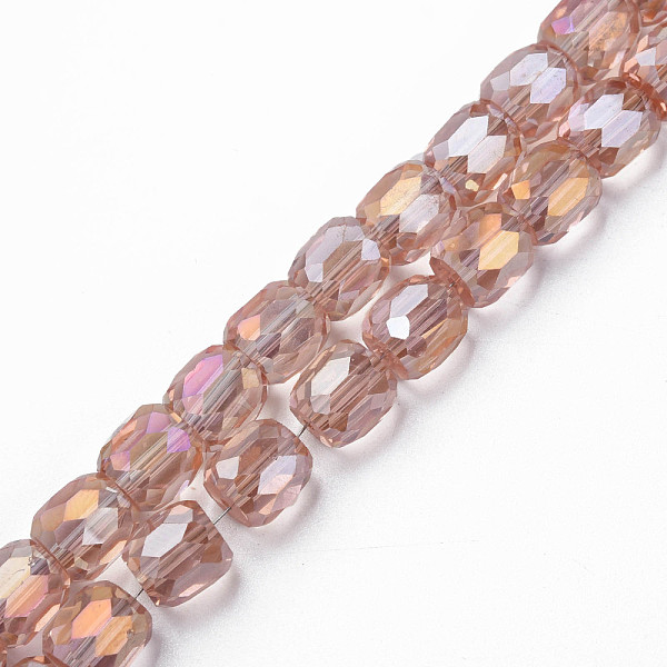 

PandaHall Electroplate Transparent Glass Beads Strands, Faceted, Column, Pink, 8x8mm, Hole: 1.2mm, about 79~80pcs/strand, 25.59 inch~27.17...