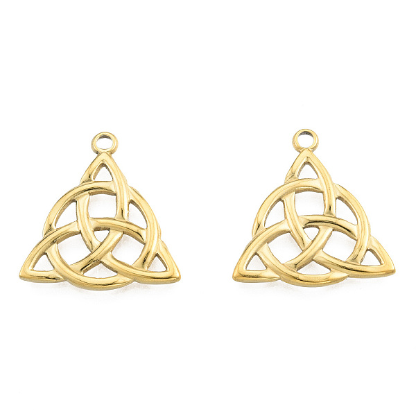 

PandaHall Ion Plating(IP) 201 Stainless Steel Pendants, Trinity Knot, Real 18K Gold Plated, 27x25.5x2.5mm, Hole: 2.5mm 201 Stainless Steel...