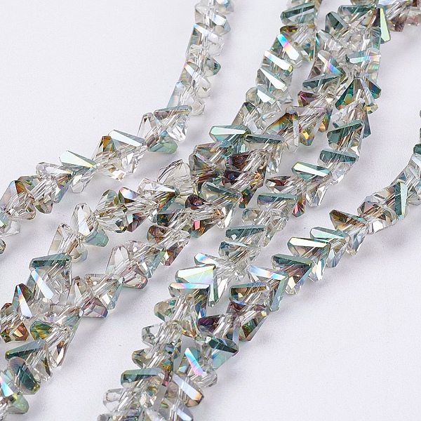 

PandaHall Electroplate Glass Beads Strands, Half Plated, Faceted, Triangle, Green Plated, 4.5x5x6mm, Hole: 1mm, about 100pcs/strand, 13.7...
