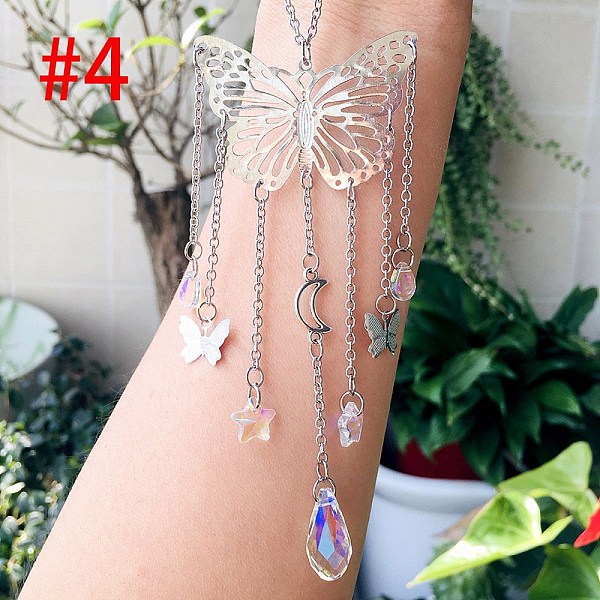 

PandaHall Alloy Butterfly Pendants Decoration, Hanging Suncatcher, with Glass Teardrop & Star Charm, for Garden Car Decoration, Moon...