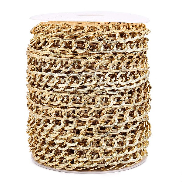 

PandaHall Aluminium Textured Curb Chains, Unwelded, with Spool, Golden, 14x10x1mm, about 82.02 Feet(25m)/Roll Aluminum
