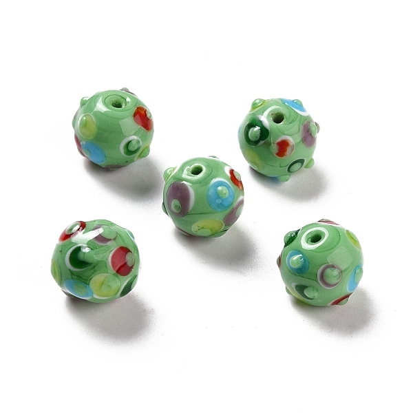 

PandaHall Handmade Lampwork Beads, Round, Light Green, 11x13x12.5mm, Hole: 1.6mm Lampwork Round