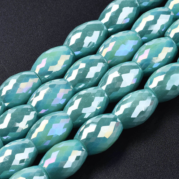 

PandaHall Electroplate Glass Beads Strands, AB Color Plated, Faceted, Oval, Light Sea Green, 11x8mm, Hole: 1.2mm, about 60pcs/strand, 26.38...