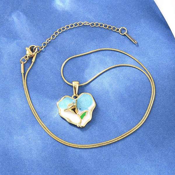 Colliers pendentifs en acier inoxydable 304 émaillé en forme de cœur et de fleur