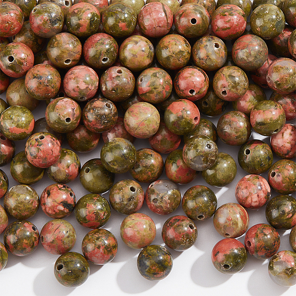 

PandaHall Natural Unakite Round Beads Strands, 8mm, Hole: 1mm, about 47pcs/strand, 15.5 inch, 3 strands Unakite Round