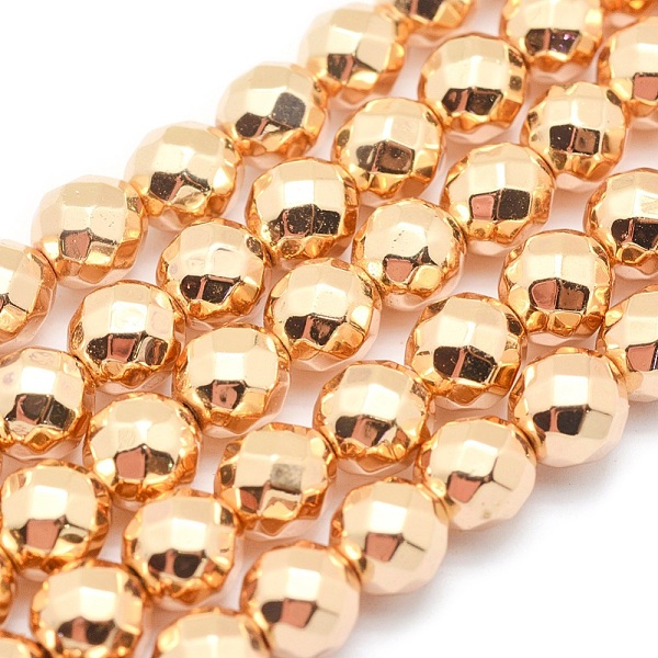 

PandaHall Electroplate Non-magnetic Synthetic Hematite Beads Strands, Grade AAA, Long-Lasting Plated, Faceted, Round, Light Gold Plated, 8mm...
