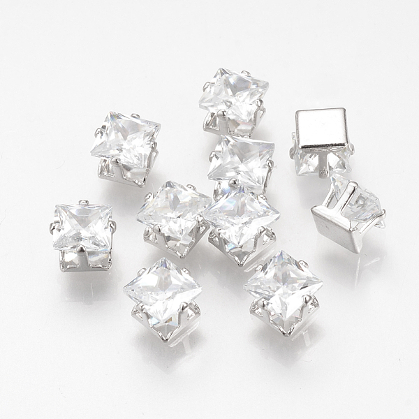 

PandaHall Cubic Zirconia Cabochons, with Iron Findings, Square, Platinum, 6x6x5mm, Bottom: 4.5x4.5mm Cubic Zirconia Square
