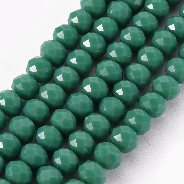 

PandaHall Opaque Solid Color Glass Beads Strands, Faceted, Rondelle, Light Sea Green, 8x6mm, Hole: 1mm, about 63~65pcs/strand, 39~40cm Glass...
