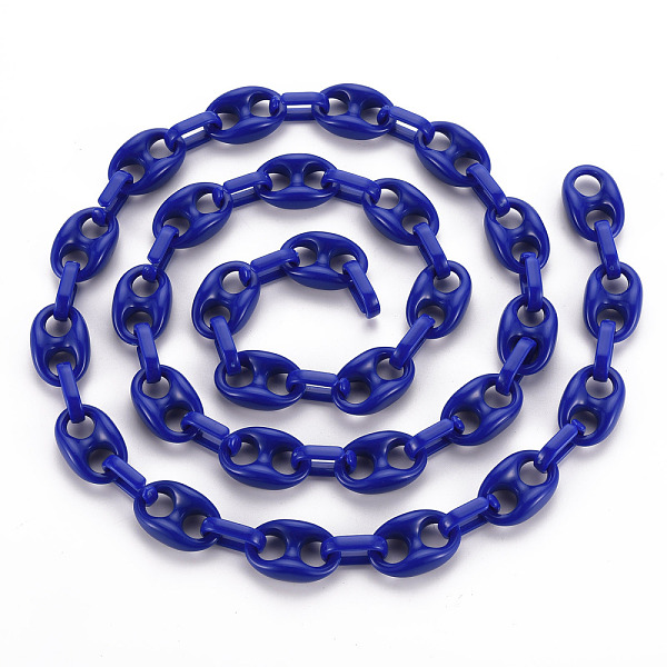 

PandaHall Handmade Opaque Acrylic Link Chains, Oval, Blue, Link: 27x17x9mm, Oval: 18.5x11.5x4.5mm, about 3.28 Feet(1m)/strand Acrylic Blue
