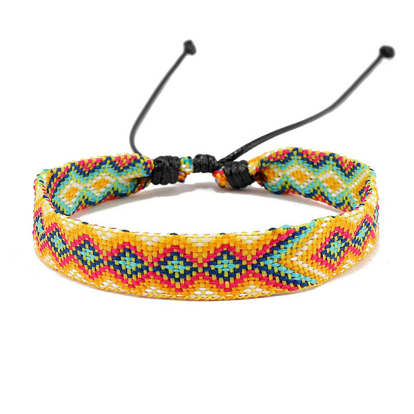 

PandaHall Cotton Braided Rhombus Cord Bracelet, Ethnic Tribal Adjustable Bracelet for Women, Gold, Inner Diameter: 7-1/8~9-7/8 inch(18~25cm)...