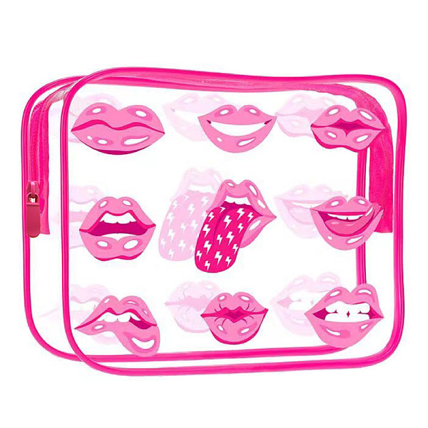 PandaHall Transparent PVC Cosmetic Pouches, Waterproof Clutch Bag, Toilet Bag for Women, Hot Pink, Lip, 20x15x5.5cm Plastic Lip Pink