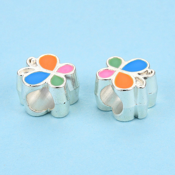 

PandaHall Alloy Enamel European Beads, Large Hole Beads, Cadmium Free & Lead Free, Antique Silver, Butterfly, Colorful, Silver, 10x9.5x7mm...