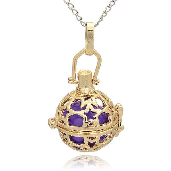 

PandaHall Golden Tone Brass Hollow Round Cage Pendants, with No Hole Spray Painted Brass Round Beads, Blue Violet, 35x25x21mm, Hole: 3x8mm...