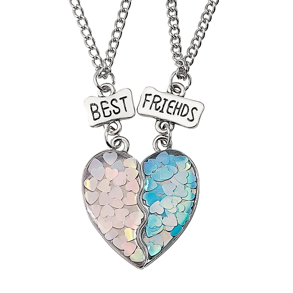 

PandaHall Best Friends Alloy Pendant Necklaces Set, Broken Heart Matching Pendant Necklaces for Her, Platinum, Colorful, 20.31 inch(51.6cm)...
