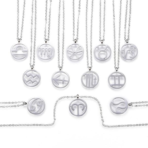 

PandaHall 304 Stainless Steel Pendant Necklaces, Horoscope/Twelve Constellation/Zodiac Sign, Stainless Steel Color, 18.11 inch(46cm) 304...