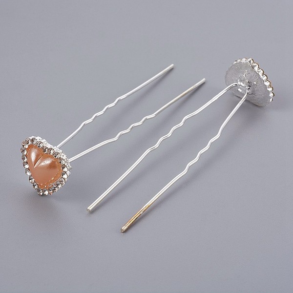 

PandaHall (Defective Closeout Sale), Lady's Hair Accessories, Silver Color Plated Iron Hair Forks, with ABS Plastic and Rhinestone, Heart..., Gold