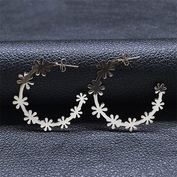 

PandaHall 304 Stainless Steel Flower Stud Earrings, Half Hoop Earrings, Stainless Steel Color, 39x8.5mm 304 Stainless Steel Flower