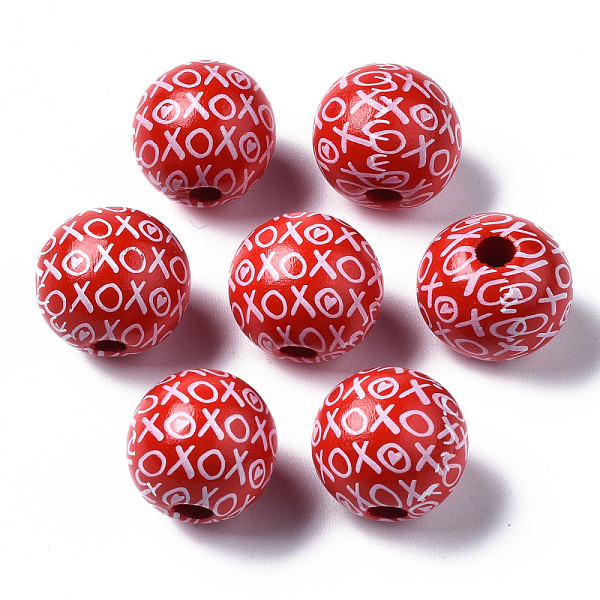 

PandaHall Painted Natural Wood European Beads, Large Hole Beads, Printed, Round, Red, 16x15mm, Hole: 4mm Wood Round Red