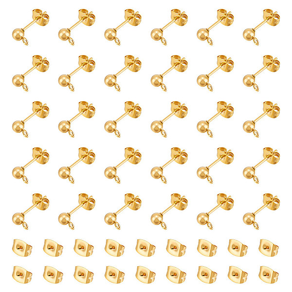 

PandaHall UNICRAFTALE 100pcs(50pairs) Stainless Steel Stud Earrings 0.7mm Pin Ear Stud Components Ball Post Earrings with Loop Ear Studs...