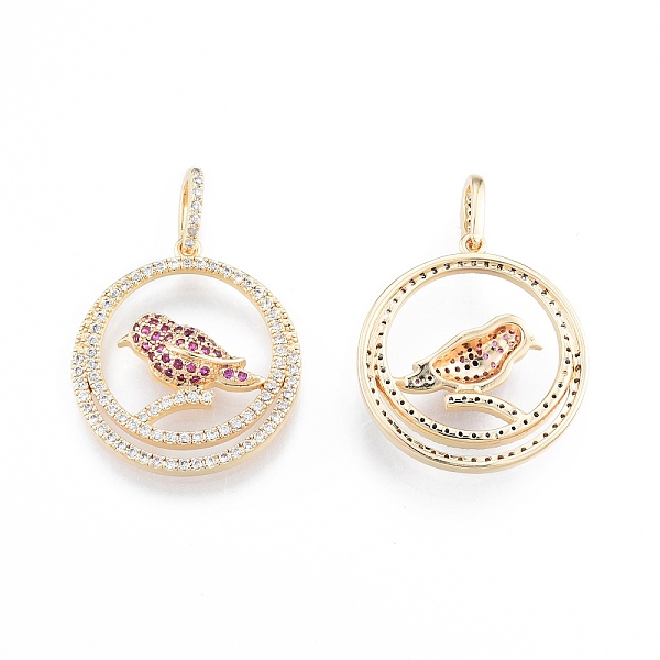

PandaHall Brass Micro Pave Clear Cubic Zirconia Pendants, Nickel Free, Ring with Bird, Real 18K Gold Plated, 24x22x5mm, Hole: 3x5mm...