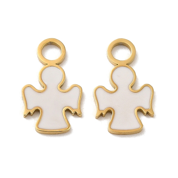 

PandaHall Ion Plating(IP) 316L Surgical Stainless Steel Charms, with Enamel, Real 18K Gold Plated, Angel Charm, White, 14x8x1mm, Hole: 2.5mm...