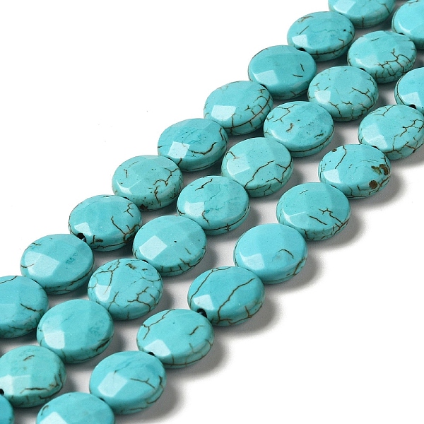 

PandaHall Natural Howlite Beads Strands, Dyed, Faceted, Flat Round, Dark Turquoise, 12x4.5mm, Hole: 1.4mm, about 35pcs/strand, 15.28 inch...