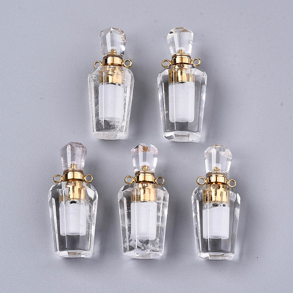 

PandaHall Faceted Natural Quartz Crystal Pendants, Rock Crystal Pendants, Openable Perfume Bottle, with Golden Tone Brass Findings, Bottle...
