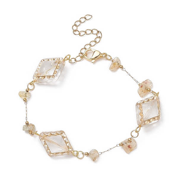 

PandaHall Acrylic Rhombus & Natural Citrine Chips Beaded Chain Bracelet, 316 Stainless Steel Jewelry for Women, Golden, 7-1/4 inch(18.5cm)...