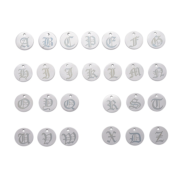 

PandaHall 304 Stainless Steel Pendants, Alphabet Letter A~Z, Flat Round, Stainless Steel Color, 12mm, 26pcs/set, 1set/box 304 Stainless...