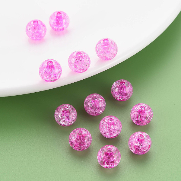 

PandaHall Transparent Crackle Acrylic Beads, Round, Magenta, 10x9mm, Hole: 2mm, about 940pcs/500g. Acrylic Round Pink