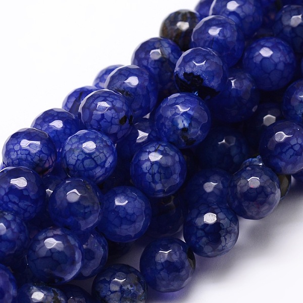 

PandaHall Dyed Natural Agate Faceted Round Beads Strands, Dark Blue, 14mm, Hole: 1mm, about 28pcs/strand, 14.5 inch Crackle Agate Round Blue