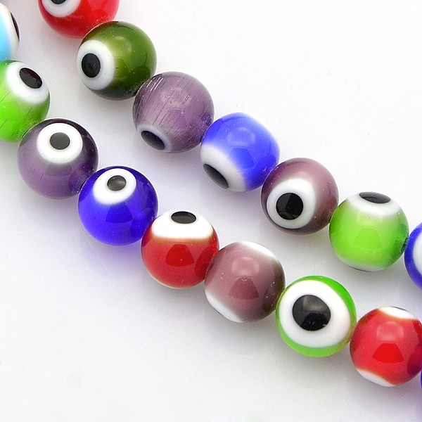 

PandaHall Handmade Evil Eye Lampwork Round Bead Strands, Mixed Color, 8mm, Hole: 1mm, about 51pcs/strand, 16 inch Lampwork Evil Eye..., Multicolor