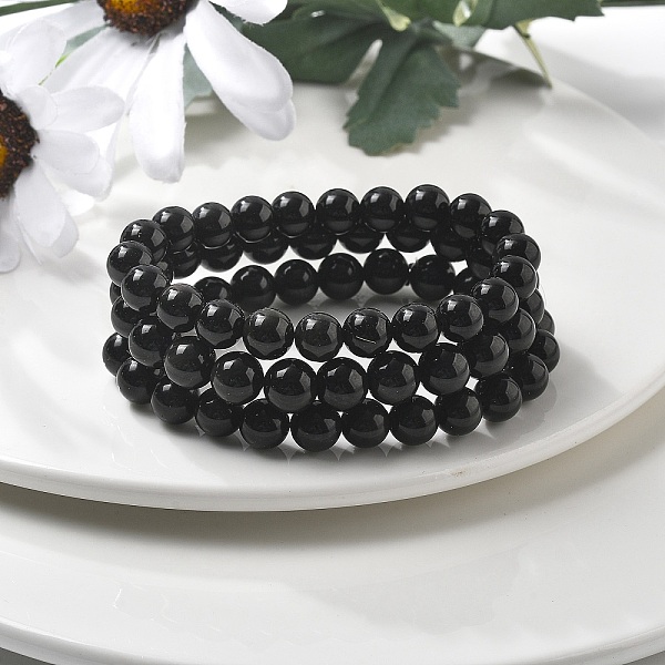 Natürliche Obsidian-Stretch-Perlenarmbänder