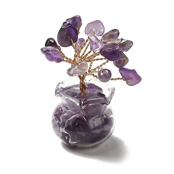

PandaHall Natural Amethyst Chips Tree Decorations, Glass Vase Base Copper Wire Feng Shui Energy Stone Gift for Home Desktop Decoration...