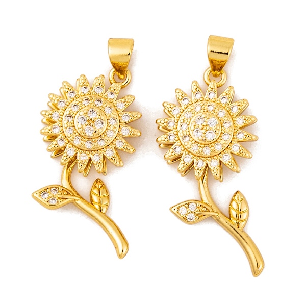 

PandaHall Brass Micro Pave Cubic Zirconia Pendants, Real 18K Gold Plated Sunflower Charms, Clear, 28x14x6mm, Hole: 5x3.5mm Brass+Cubic...