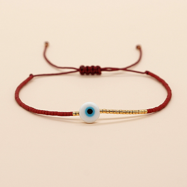 

PandaHall Adjustable Lanmpword Evil Eye Braided Bead Bracelet, Dark Red, 11 inch(28cm) Lampwork