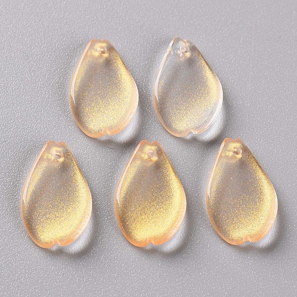 

PandaHall Transparent Spray Painted Glass Pendants, with Glitter Powder, Petaline, Gold, 16x9.5x2mm, Hole: 1mm Glass Petaline Gold