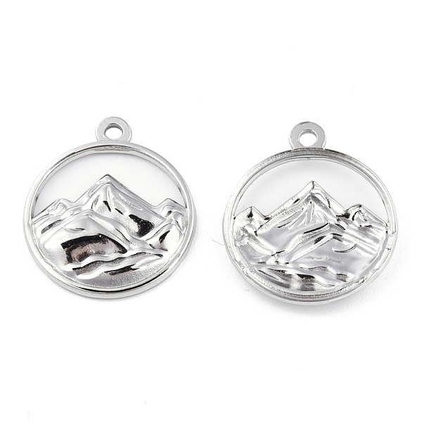 

PandaHall 201 Stainless Steel Pendants, Flat Round with Mountain Charm, Stainless Steel Color, 24x20x3mm, Hole: 1.8mm 201 Stainless Steel...