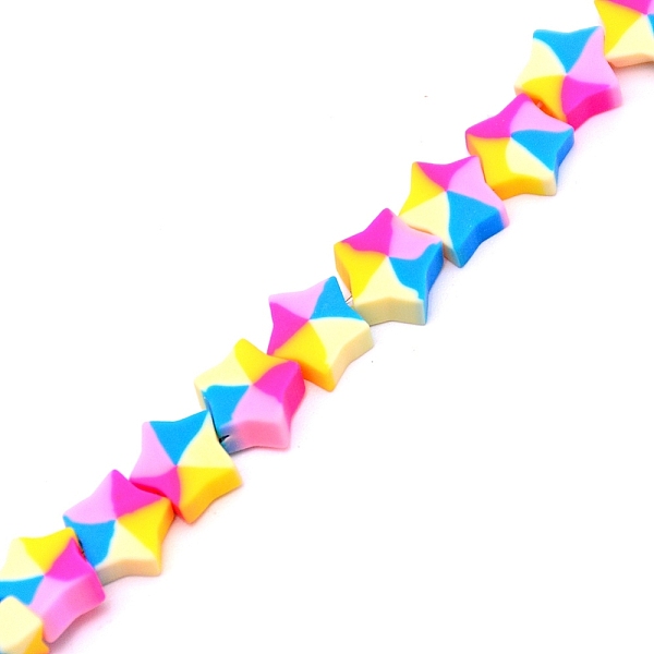 

PandaHall Handmade Polymer Clay Beads, Star, Colorful, 9x9x4mm, Hole: 1.8mm, about 40pcs/strand, 12.99''(33cm) Polymer Clay Star