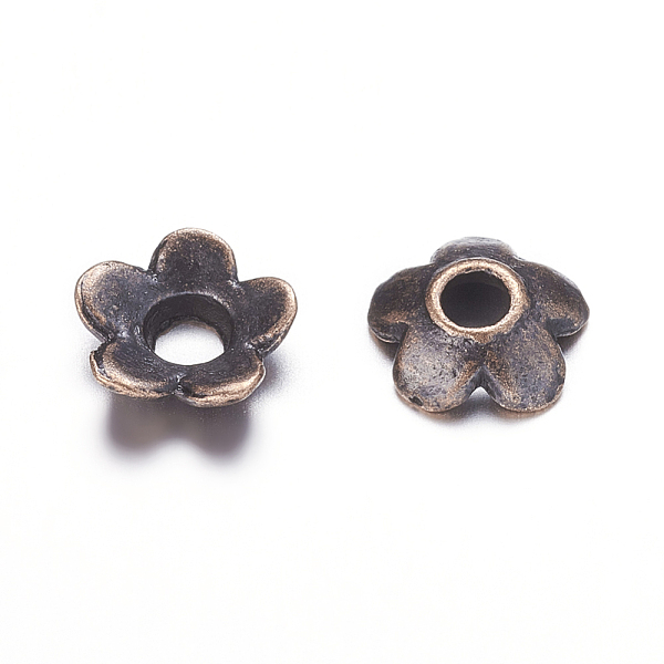 

PandaHall Tibetan Style Bead Caps, Cadmium Free & Lead Free, Red Copper, 6.5x6.5x2mm, Hole: 2mm Alloy