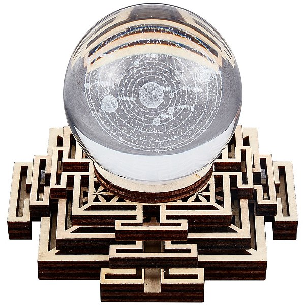 

PandaHall GORGECRAFT 4" Geometry Crystal Sphere Display Stand Wood Crystal Ball Grid Board Wooden Rack Base Holder Wall Decor Sacred..., Orange