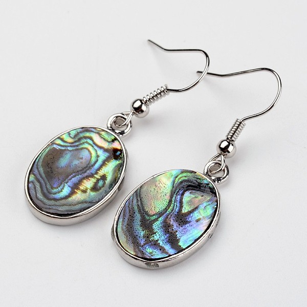 

PandaHall Oval Platinum Tone Brass Natural Paua Shell Dangle Earrings, 40mm, Pin: 0.8mm, Pendant: 24x16x3mm Shell