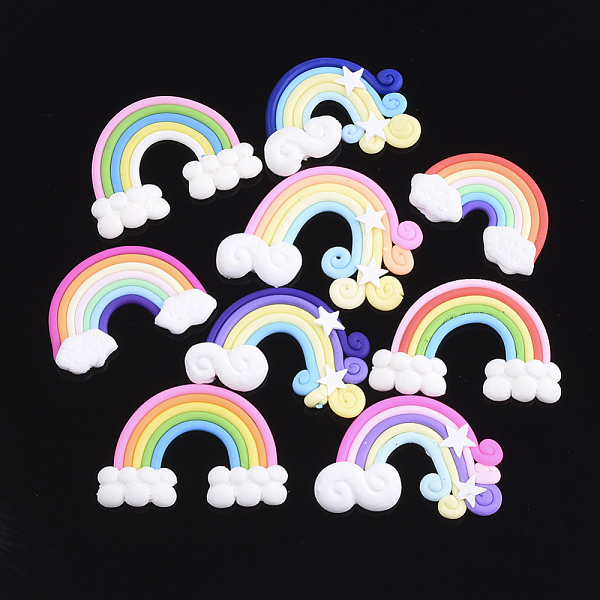 

PandaHall Handmade Polymer Clay Cabochons, Rainbow, Mixed Color, 35~45x48~55x6~7mm Polymer Clay Rainbow Multicolor