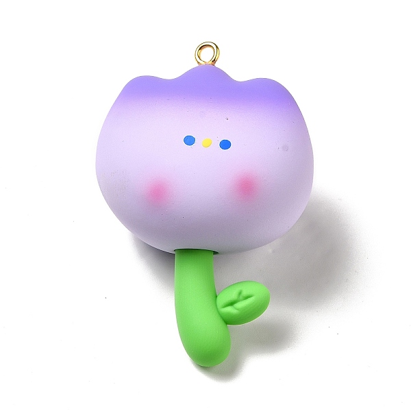 

PandaHall PVC Plastic and Resin Big Pendants, with Iron Loops, Tulip, Purple, 59x40x31mm, Hole: 2.6mm PVC Flower Purple