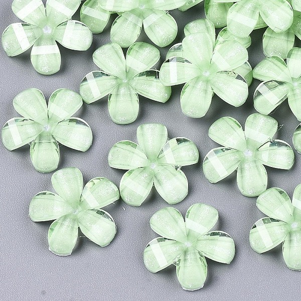 

PandaHall Epoxy Resin Cabochons, with Glitter Powder, Pearlized, Faceted, 5-Petal Flower, Light Green, 13.5x14x2.5mm Resin Flower