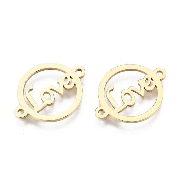 

PandaHall 201 Stainless Steel Links Connectors, Laser Cut, for Valentine's Day, Flat Round with Word Love, Golden, 16x21x1mm, Hole: 1.2mm...